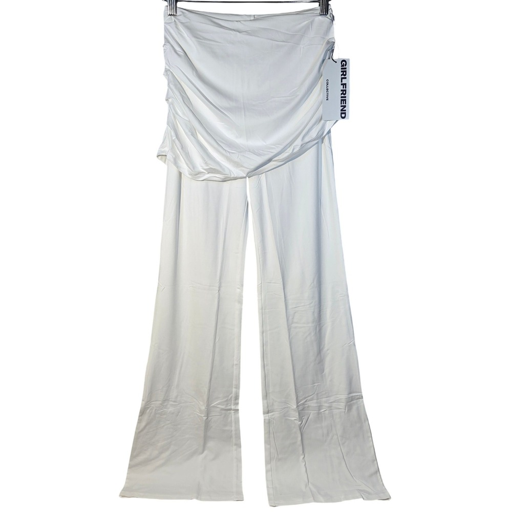 Girlfriend Collective White Ruched Wide Leg Flare Yoga Pants Medium NEW‎ 4097